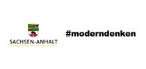 Logo vom Land Sachsen-Anhalt und Hashtag moderndenken