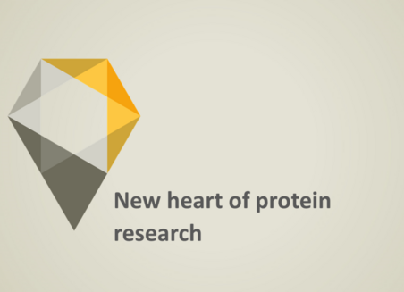 On a grey background there is written: New heart of protein research 